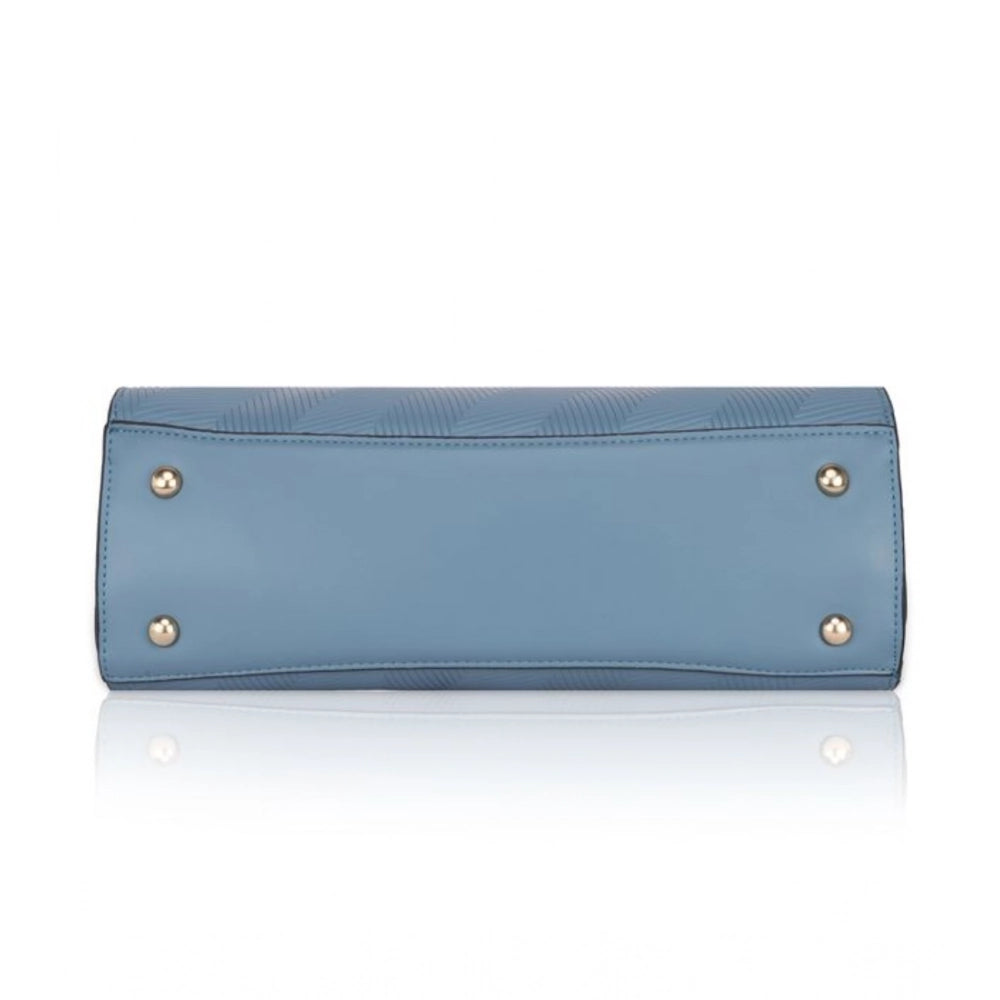 Generic Women's Faux Leather Textured Adjustable Long Belt Handbag (Blue)