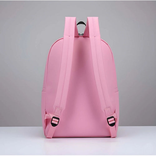 Generic Unisex PU Leather Solid Medium Zipper Backpack (Pink)