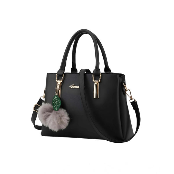 Generic Women's PU Leather Solid Shoulder Zipper Handbag (Black)
